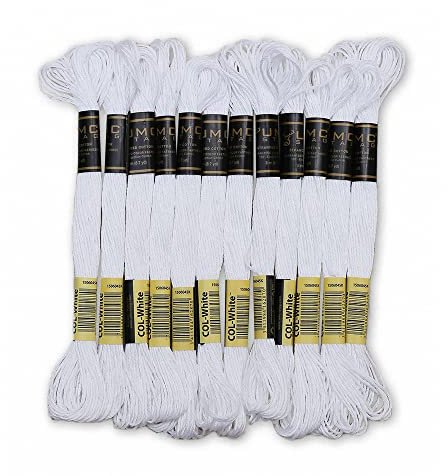UMC STAG Pack of 12 Premium Embroidery Thread | 100% Egyptian Cotton Premium Skeins | Cross Stitch Embroidery Floss | Oeko TEX Certified Stranded Cotton | Ideal for Arts & Crafts (White-12)