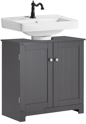 SoBuy Under Sink Bathroom Cabinet – Bathroom Storage Unit with Doors and Adjustable Shelf – MDF Under Sink Storage, suitable for Pedestal Sinks, Dark Grey, 60x60x29cm, BZR18-II-DG