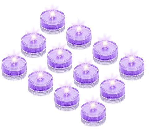 sourcing map Vela de té LED sumergible brillante, color morado, impermeable, sin llama, para decoración de fiestas, bodas, festivales, paquete de 24