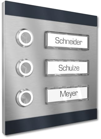 Graviers Design Campanello condominio Targhetta 3 nomi - V2A acciaio inox 140x150 mm Verniciatura a polvere RAL 7016 - Pulsante LED incasso selezionabile esterno per porta d'ingresso