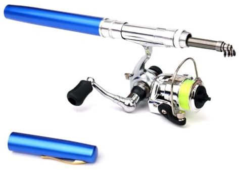 Hapihom Set di mini canne da pesca per acqua salata e acqua dolce, rapporto di trasmissione 4,3:1, 2+1BB con asse in rame, canna da pesca telescopica pieghevole