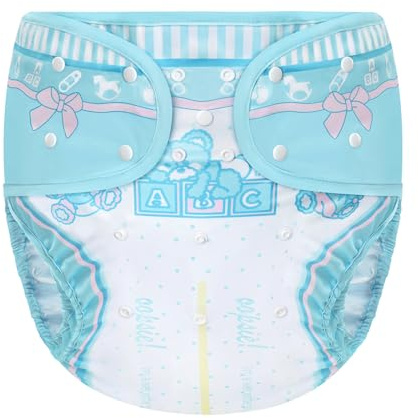 Littleforbig Washable Adjustable Reusable Waterproof Cloth Adult Diaper Wrap Cover One Size - Potty Pants Pattern