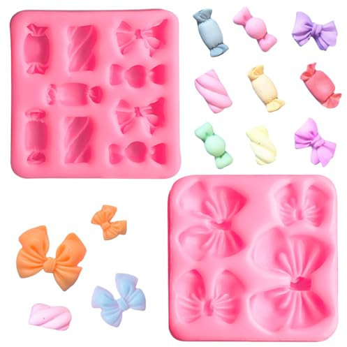 NATOSU 2 Stück Schleifen-Bonbon-Schokoladenform, Rosa Fondant-Formen, Mini-Silikonform, Schleifen Cake Pop Form, DIY Backen Kuchendekorationswerkzeuge für Sugarcraft, Cupcake-Topper