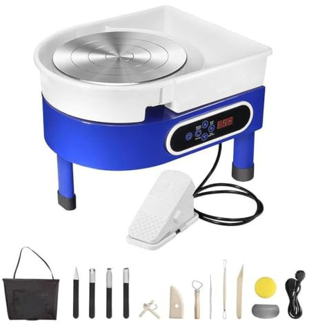 Roue de Poterie Électrique Tour de potier électrique 350 W - Machine de tour de potier électrique - Bassin amovible et pédale, roue en argile + plateau tournant de 25 cm, pour adultes et déb