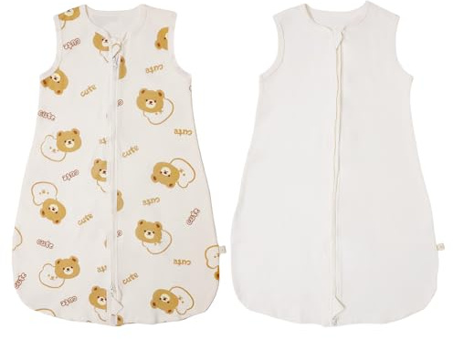RUIOMII 2 Pack 0.5 Tog Gigoteuse 0-6 Mois, Sac de Gigoteuse Ete en Coton Doux avec Fermeture Eclair pour Bébés, Ours et Blanc