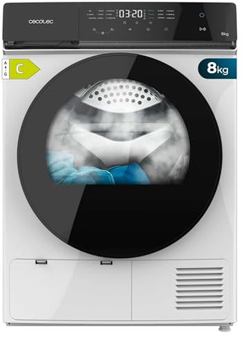 Cecotec Secadora de Ropa 8Kg Bomba de Calor Bolero DressCode Dry 8400 Inverter. Clase Equivalente A++, Motor Inverter Plus, Control Táctil, 15 Programas, Tambor Giro Bidireccional, Blanca