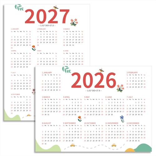 Poster Calendar 2026-2027 Yearly Wall Calendar Year Planner 2026-2027 One Page for school classroom wall desk fridge chart Paper Large, Jan.2026 - Dec.2027, Horizontal/Vertical