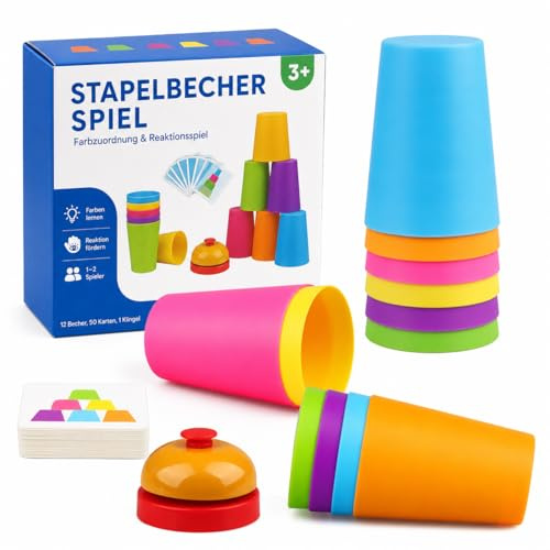 Petits gobelets empilables pour le sport, avec 12 gobelets de vitesse, 50 cartes et 1 sonnette d'appel, gobelet d'empilage pour s'entraîner (petit)