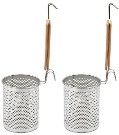 NONDK Pastasil i Rostfritt Stål, 2 Matknödelnuddelsil med Trähandtag Silande Nudlar Pastakorgar