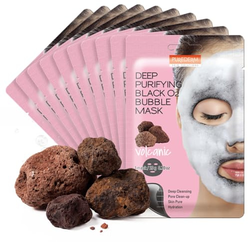 Purederm Volcanic Bubble Face Mask, Deep Cleansing for Pore minimizing, Dead Skin Removal and Texture Smoothing, Korean Skincare for Combination and Oily Skin (10 Pack)