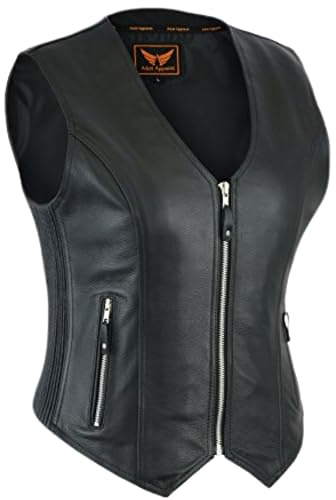 A&H Apparel TackField Womens Bicker Classic Genuine Cowhide Leather Motorcycle Vest side Stretch Panel Gun Pocket Vest (Small)
