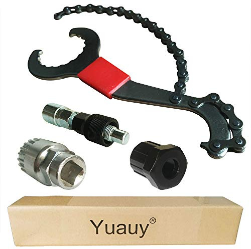 Yuauy Bike Chain Whip 3 in 1 Sprocket Remover Wrench Bicycle Chain Flywheel Rotor Lockring Cassette Freewheel Removal Bracket Remover Crank Remover Repair Tools Kit Red