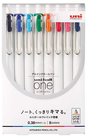 UnboxJapan Exclusive Mitsubishi Pencil Gel Ink Ballpoint Pen Uniball One 0.38mm 8 Colors Set UMNS388C