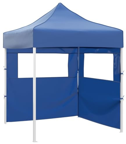 vidaXL Profi Partyzelt Faltbar mit 2 Seitenwänden Wasserbeständig Pavillon Festzelt Gartenzelt Bierzelt Faltpavillon Garten 2x2m Stahl Blau