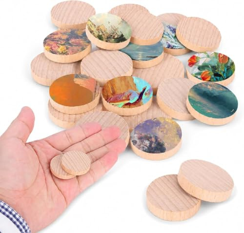 Paquete de 100 discos de madera en blanco de 5 cm, círculos redondos de madera sin tratar para manualidades DIY, fichas de madera para tableros de juego y carteles de cumpleaños
