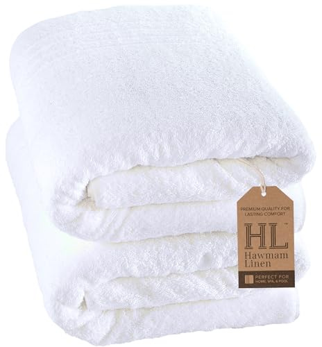 Hammam Linen Jumbo Large Bath Sheets Towels 2-Pack 35 x 70 Inches Soft and Absorbent, Premium Quality 100% Cotton Towels (White, Bath Sheet)