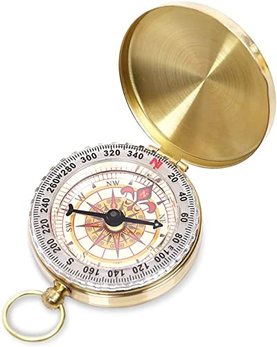 Eidyer Bussola per navigazione, stile vintage, tascabile, impermeabile, con funzione luminosa, guscio in rame puro, per campeggio, orientamento, escursionismo, marcia, collezione