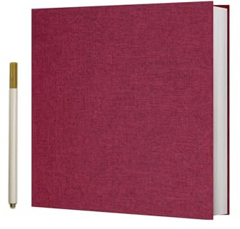 Vienrose Self Adhesive Photo Album, 60 Pages, 28 x 27 cm, Red | Red linen cover; 60 pages (30 sheets); holds up to 180 6 x 4 in or 60 8 x 10 in photos; includes metal pen