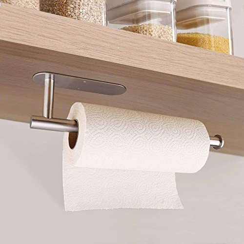 Mensha Kitchen Roll Holder under cabinet | Silver Stainless steel Kitchen towel and Tissue paper holders | Multipurpose Self Adhesive or Screw Drilling (Silver Round)