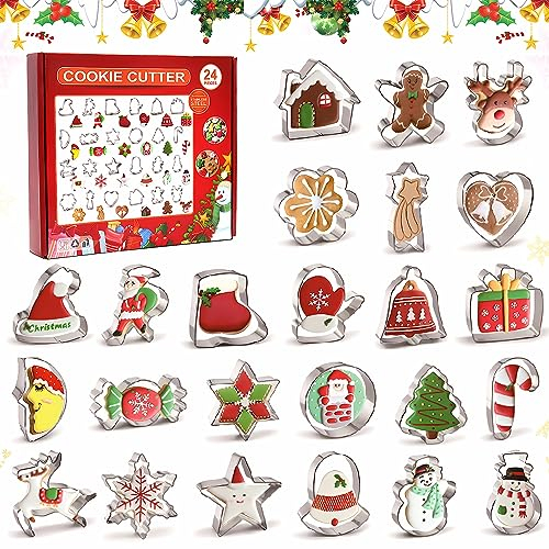 Ausstecher Weihnachten, Ausstechformen Weihnachten Klein, Weihnachtskeksform aus Edelstahl, Ausstechformen Kinder Brot und Gemüse Weihnachtsstile, 24 Stück