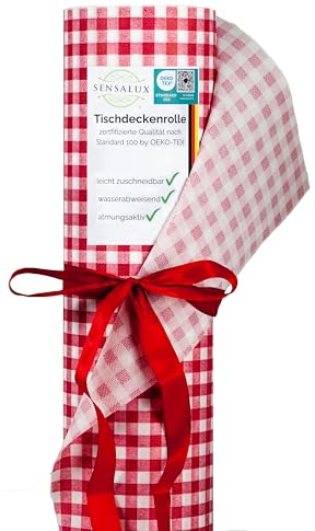 Sensalux italienische Landhaus Tischdecke, Tischdeckenrollen, Karo, rot-weiß kariert, 1m x 25m
