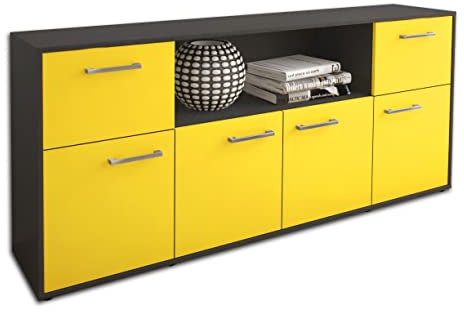 Lqliving Kommode Sideboard Ermentrude, Korpus in anthrazit matt, Front im trendigem Gelb (180x79x35cm), inkl. Metall Griffen, Made in Germany