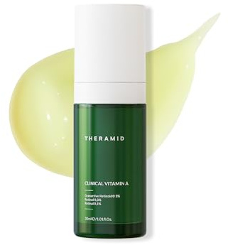 Theramid Clinical Vitamin A 30 ml – Soin anti-âge avancé, 5% de rétinoïde granactif, 0.3% de rétinol, 0.1% de rétinal encapsulé, réduit les rides, stimule la production de collagène