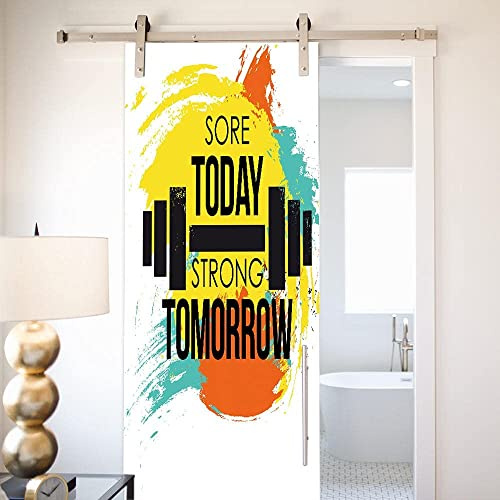 Adhesivos Murales Para Puerta 3D, Vinilo Autoadhesivo Para Puerta Mural Impermeable Extraíble Eslogan De Gimnasio 77 X 200 Cm Pegatinas De Puerta Para Puertas Interiores Decoración De La Oficina En E