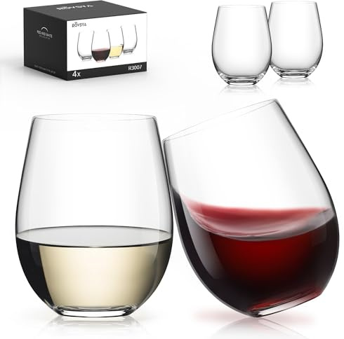 LUNA & MANTHA Stemless Wine Glasses Set of 4, 18oz Crystal Red White Wine Glasses for Daily Use, Hosting, Home Bar, Evening Party, Birthdays, Shower, Housewarming Gift, Clear