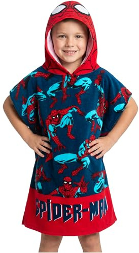 Get Trend Marvel Spiderman Bath Towel with Hood for Kids Teenagers Absorbent Changing Robe Poncho Towel for Swimming Bath Shower Beach Towel Holiday Essentials (Red/Blue Spiderman, 10-13 Years)