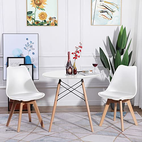 LafeuR Runt matbord med 2 stolar, matsalsgrupper, matgrupper för 2 personer, set om 2 matstolar med bord för vardagsrum, kök, kontor (vitt bord + 2 vita stolar), RY-1 W + TP-2 W-HH