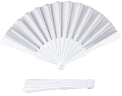 Globly Set 120 Ventagli Bianchi per Matrimonio Pieghevoli in Plastica e Stoffa Personalizzabili