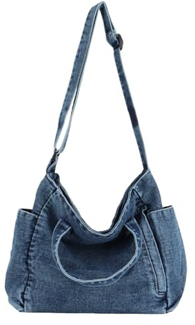 Jywmsc Denim-Tragetasche für Damen, Canvas-Tragetasche mit Reißverschluss, Große Kapazität, Lässige Umhängetasche, Denim-Geldbörsen