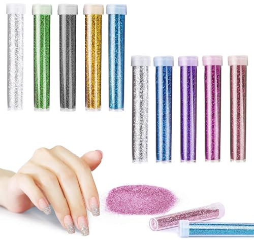 Ovaletta 10 Farben Glitzer, Kerzen Selber Machen Set, Glitzer Basteln, Glitzer Pulver Zum Basteln, DIY Body Glitter für Nagelkunst und Körper, für Dekoration, Glitzer Pulver Zum Basteln je-5g