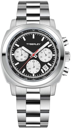 TYBERLEY Orologi da uomo al quarzo multifunzione cronografo cinturino in acciaio inossidabile impermeabile luminoso business analogico orologio da polso display data, Nero