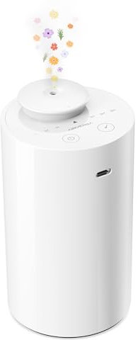 Airversa Difusor de aceites Esenciales sin Agua. Nebulizador a Pilas, Mini máquina de Aromas. Aromaterapia, 4 temporizadores, 3 Niveles de Vapor. para casa, Coche, Oficina. AN6 Blanco