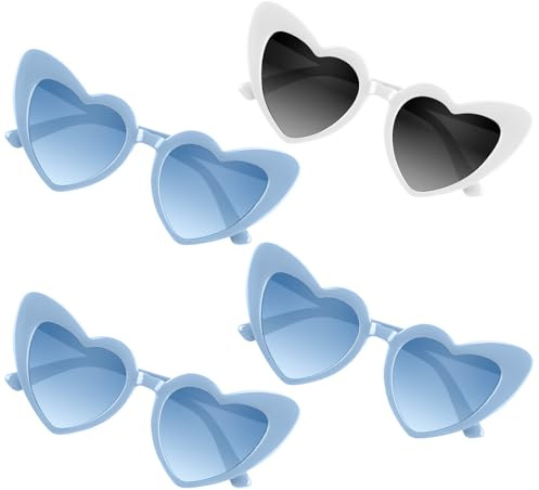 BOUBONI Lot de 4/6/8/10/12 paires de lunettes de soleil classiques en forme de cœur pour femme, fête de mariée, mariage (4, blanc + bleu)