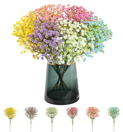 BAGUBDR 18 PCS Gypsophila Artificial Flowers, 6 Colors Faux Flowers Fake Flowers Artificial Gypsophila White, Wedding Bouquet Artificial Flowers for Home Decoration and Themed Occasions