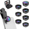 Textiluxe 7 en 1 Objectif Macro Smartphone, Objectif Fisheye 210° + Grand Angle 120° + Objectif Macro (25x) + Téléphoto, Kaléidoscope, Filtre CPL/Star pour Smartphone (Noir)