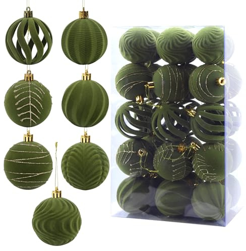 Samt-Weihnachtskugeln – 30 Stück, 6 cm, Baumschmuck, beflocktes Kugel-Set für Festtage, Hochzeit, Geburtstagsfeier (grün)