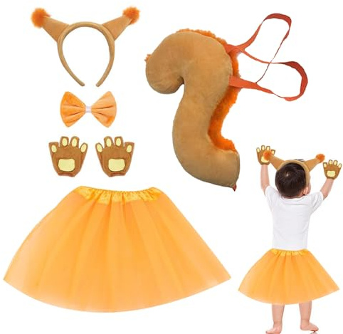 Costume Di Scoiattolo Per Bambini | Cosplay Di Halloween Con Coda – Set Di Costume Animali Peluche | Per Natale Pasqua Mascherate Teatro Scuola Opere Servizio Fotografico Scenario