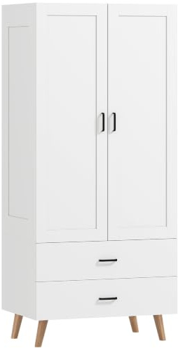 HOMCOM 2-Door Wardrobe Modern Deep Wardrobe 80 x 54 x 180 cm White