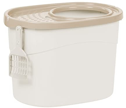 Iris Ohyama Katzenklo mit Schaufel, bis 7 kg, Weiß/Beige, mit Deckel, Katzentoilette, leicht reinigen, Für große Katzen, Kätzchen, geschlossen, XXL Toilette, BPA-frei, Cat Litter Box, TECL-20