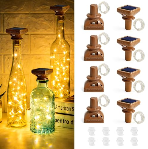 VOOKRY Solar Wine Bottle Lights, 8 Pack 20 LED Solar Powered Cork Lights Waterproof Outdoor Fairy String Lights Wine Bottle Decorations for DIY, Party, Wedding, Garden, Patio, Tabletop(Warm White)