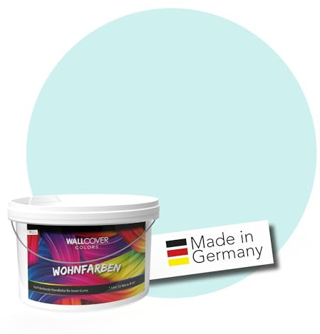 WALLCOVER hochwertige Wandfarbe für Innen | Türkis Pastell Matt | 5L für 40m² | Hochdeckende Innenfarbe (Klasse 1) | Profi Qualität aus Deutschland