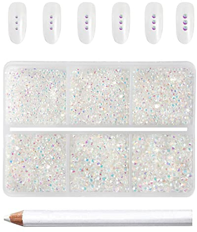 Beadsland 7 200 st klara flatback-strasstenar för naglar, strasstenar, kristall, runda ädelstenar för hantverk, blandade 6 storlekar med vaxkrit-kit, SS3-SS10, transparent AB