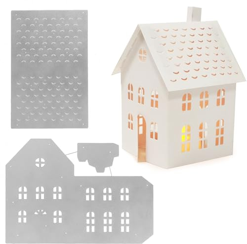 BHGT Weihnachten Stanzschablonen Latern Metall Haus Prägeschablonen 3D Schablone Cutting Dies als Tischdeko für DIY Scrapbooking Handwerk