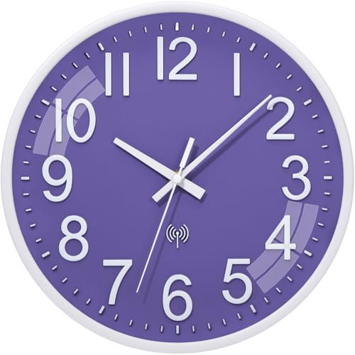 ACCSHINE Wanduhr Funk Lautlos Funkwanduhr Wanduhr Ohne Tickgeräusche 30cm Quarz Batterie Groß Einfach zu Lesen für Zimmer Zuhause Küche Wohnzimmer Schlafzimmer Büro Schule (Lila)