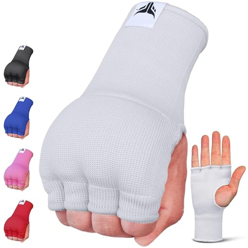 Mytra Fusion Inner Gloves Elastic Quick Easy Gel Padded Boxing Hand Wraps for Men & Women Boxing Wraps for MMA, Muay Thai, Kickboxing, Punching and Martial Arts (White, L/XL)