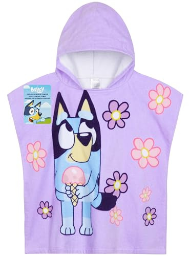 Bluey Toalla Poncho con Capucha para Niños Poncho Playa y Piscina Infantil Algodon Absorbente Regalo para Niños (Morado, 3-8 Años)